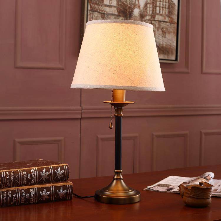 简约美式铁艺铜色台灯床头卧室客厅别墅酒店大堂书房麻布台灯,家装灯饰光源,装饰台灯,淘宝优惠券,粉丝福利购,淘宝优惠卷