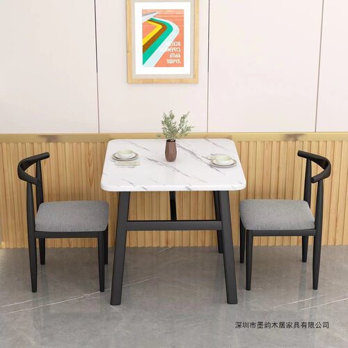 轻奢仿大理石商用餐桌长方形饭桌靠墙出租房酒店面馆餐饮桌椅组合
