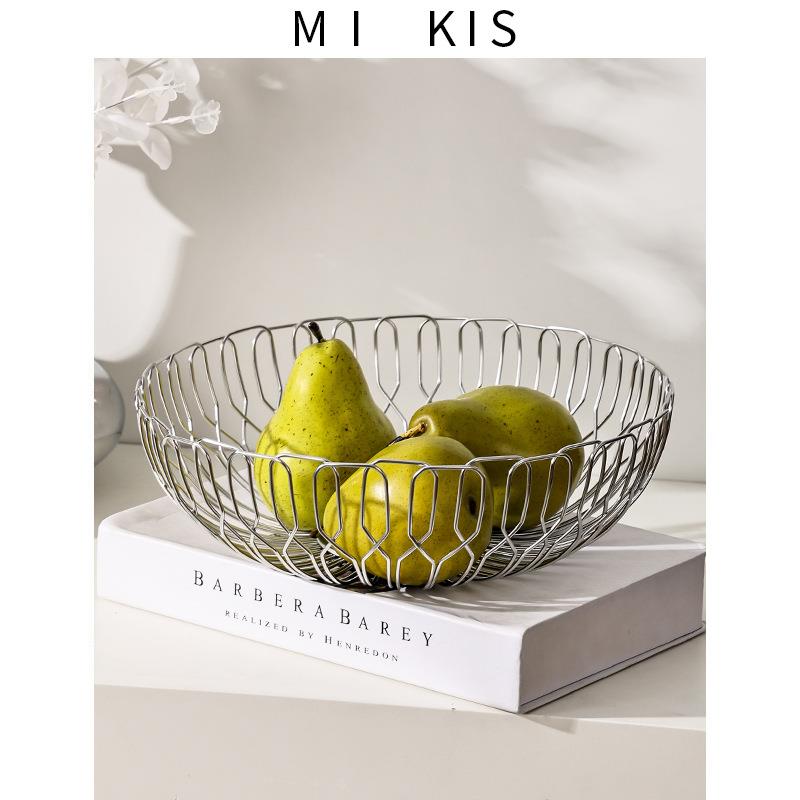 厂家简约不锈钢果篮客厅家用茶几果盘摆件不锈钢置物蓝面包篮