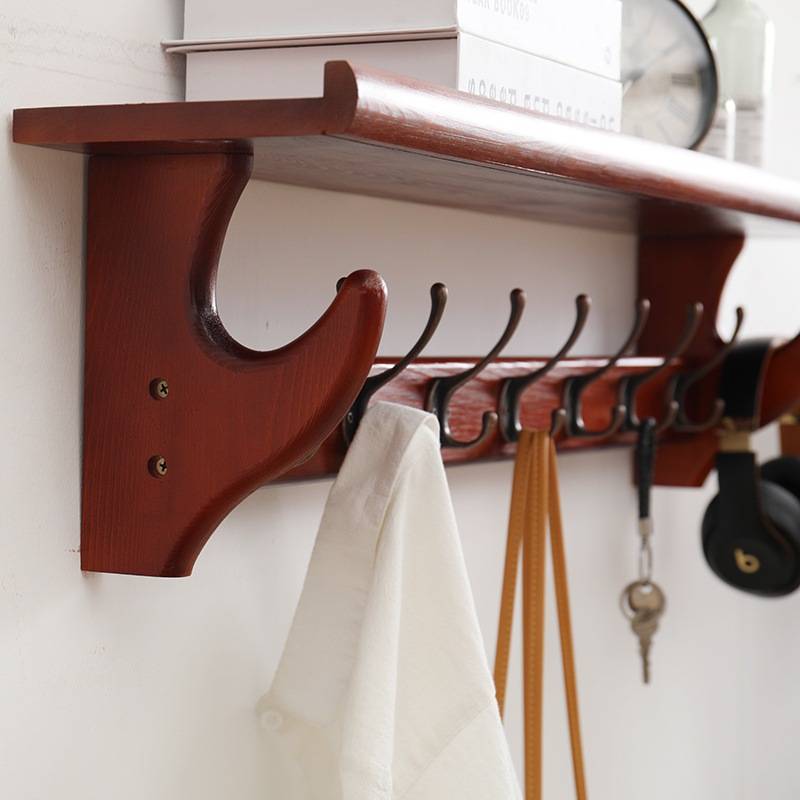 实木挂衣架壁挂墙上挂钩置物架现代简约玄关衣帽架卧室挂衣钩家用