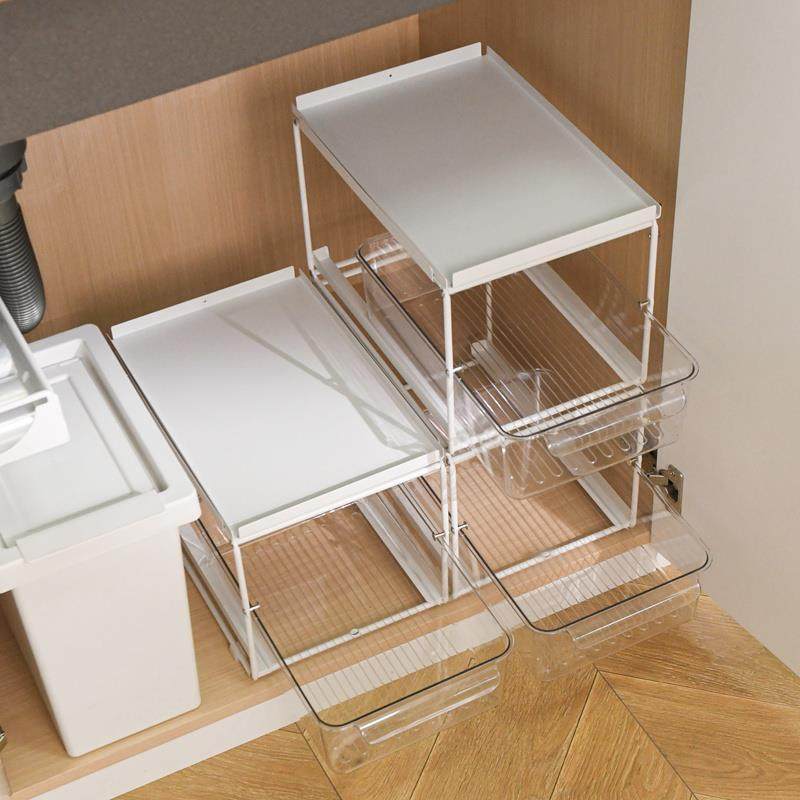 抽拉式厨房下水槽置物架橱柜内分层储物盒水池下面清洁用品收纳架,厨房/烹饪用具,抹布架/厨房清洁收纳架,淘宝优惠券,粉丝福利购,淘宝优惠卷