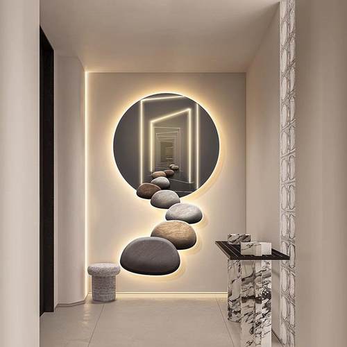 石来运转玄关装饰画现代轻奢入户走廊尽头挂画延伸感壁画led灯画