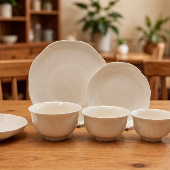 纯白陶瓷餐具四件套/多件套 纯白骨瓷碗盘 简约欧式碗盘组合