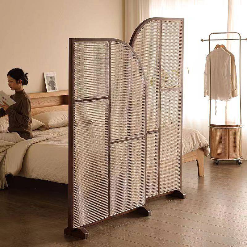 日式实木藤编屏风新款小户型客厅复古隔断墙可移动卫生间玄关座屏
