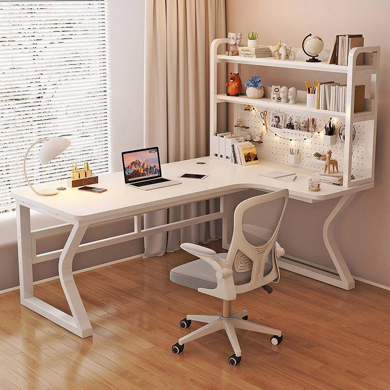 J^实木转角书桌书架一体办公桌学生家用学习桌卧室洞洞板拐角电