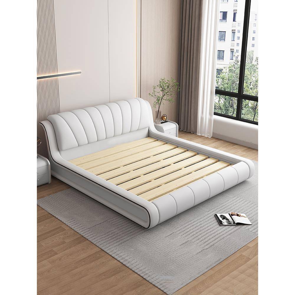 现代简1约新皮款主卧室艺.220#8m双轻奢实木高箱储物人免洗科技布