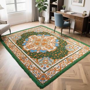 欧式客厅提花地垫卧室宾馆地毯复古沙发茶几垫手工缝制花边大地毯