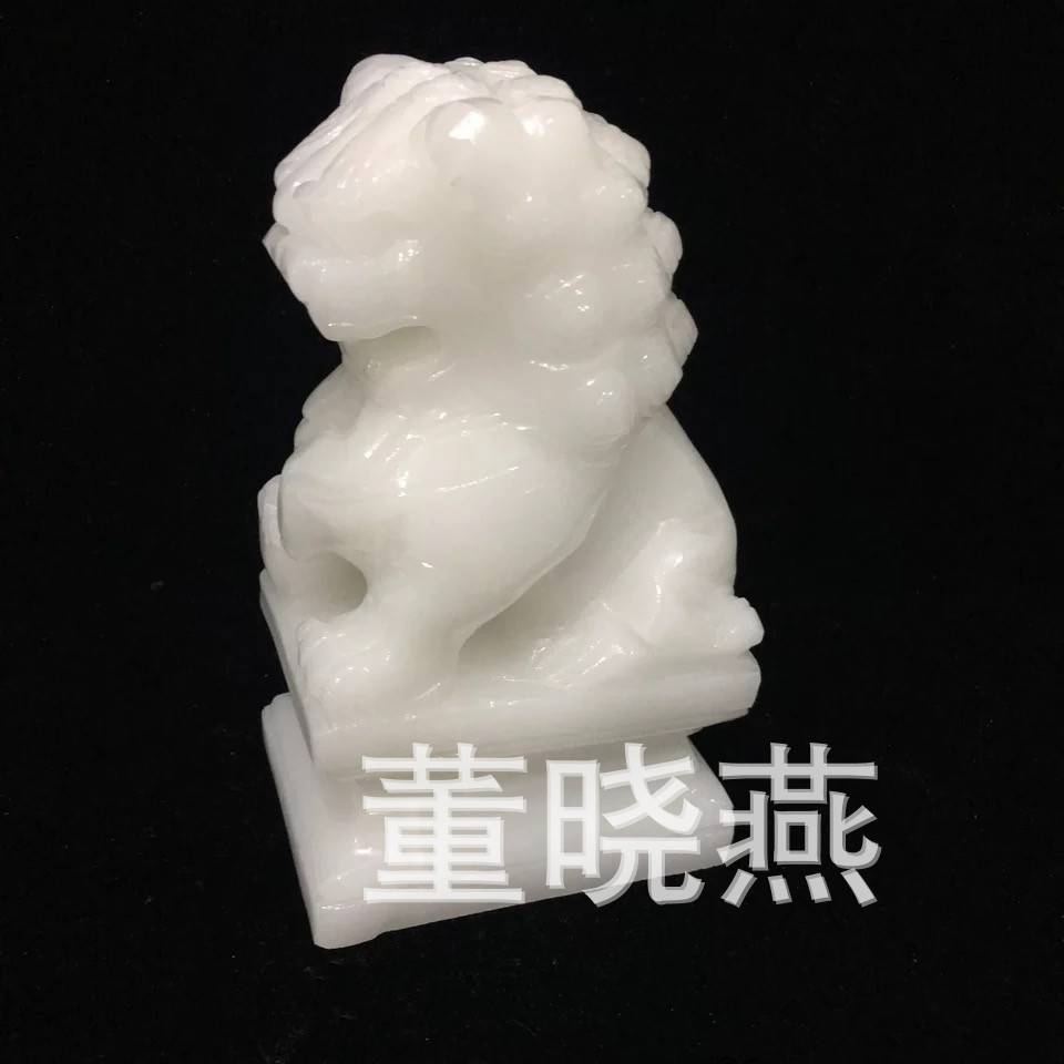 阿富汗玉狮子摆件 汉白玉门墩狮立体狮皮休玉狮家居客厅雕刻工艺