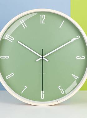 5ZV7 绿色挂钟家用客厅新中式钟表数字欧式静音轻奢挂墙时钟莫