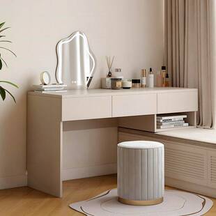 实木卧室飘窗化妆台一体网红梳妆台收纳柜组合半搭高低脚书桌