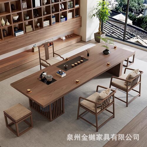 现代简约实木茶桌组合家用简约现代长桌复古原木洽谈接待泡茶台
