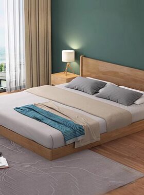 北欧实木床一米八双人床阁楼榻榻米矮床卧室家用复式二楼床落地床