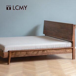 [燕尔双人床]原创轻奢实木黑胡桃手工榫卯现代主卧大床丨览春木业