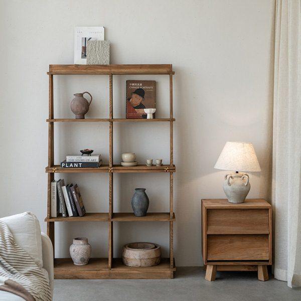 润家家居侘寂风全实木陈列柜落地可折叠多层置物架复古展示书架子