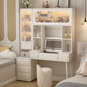 轻奢大容量梳妆台组合柜多功能化妆桌镜子可翻盖隐藏书桌上柜一体