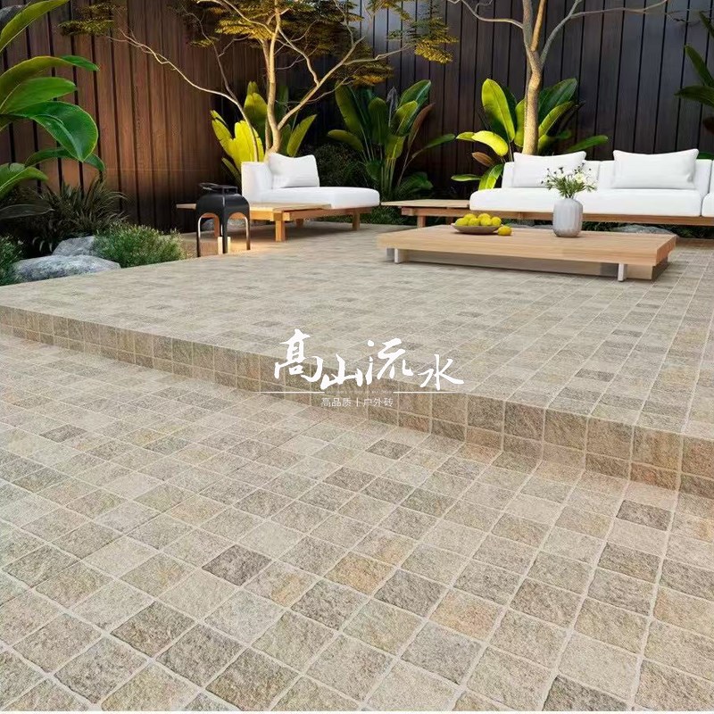 拼花室外地砖复古子母莱姆石瓷砖B马蹄石阳台庭院石英砖花园地板