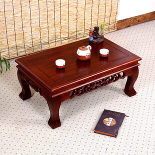 东北雕花实木质炕桌炕几榻榻米矮桌榆木中式飘窗茶几方地桌小桌子