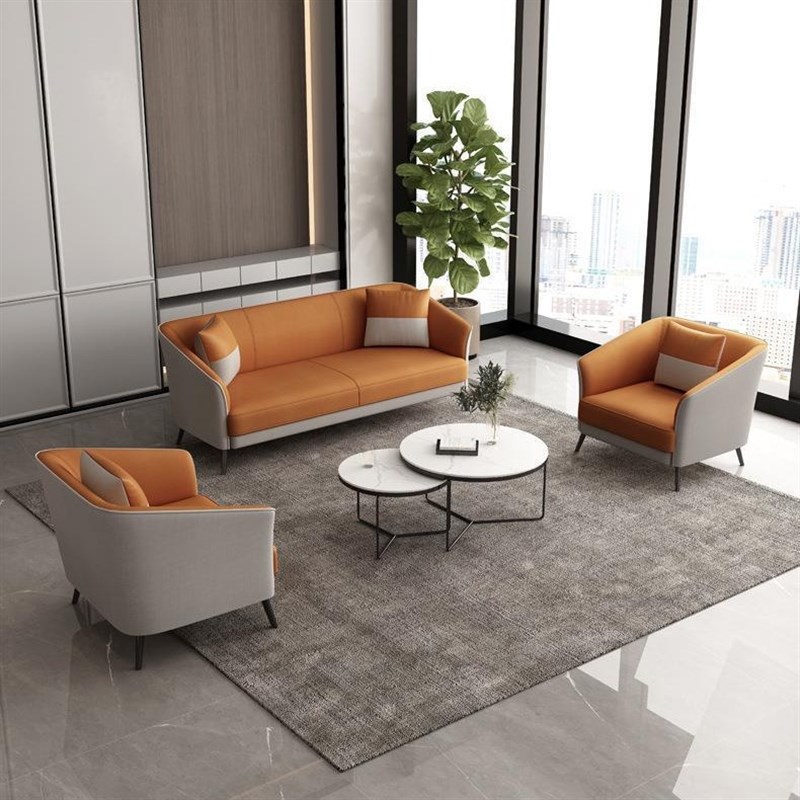 办公室沙发简约现代休息区接待小型休闲三人商务洽谈W沙发茶几组
