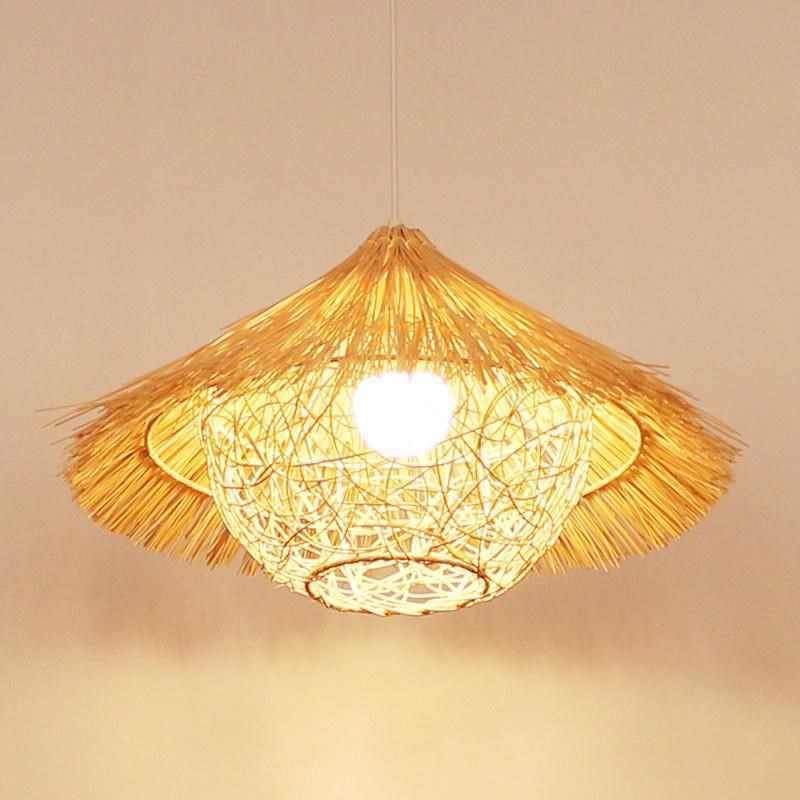 草帽吊灯藤e编创意复古灯具个性茶室灯罩民宿农家乐餐厅草帽灯烧