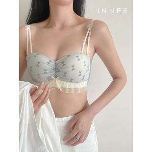 INNER樱内 蝴蝶结半杯抹胸少女文胸无肩带内衣女小胸聚拢显大裹胸