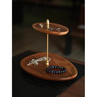 云川森覆古双层实木玄关首饰收纳托 托盘中古风置物架可旋转展示