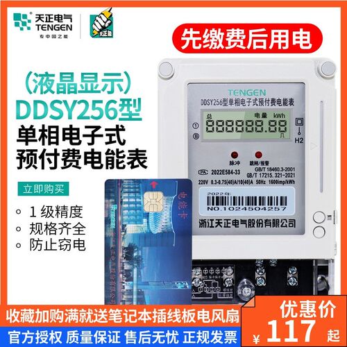 TENGEN天正 DDSY256插卡电表单相电子式预付费电能表IC卡磁卡火表