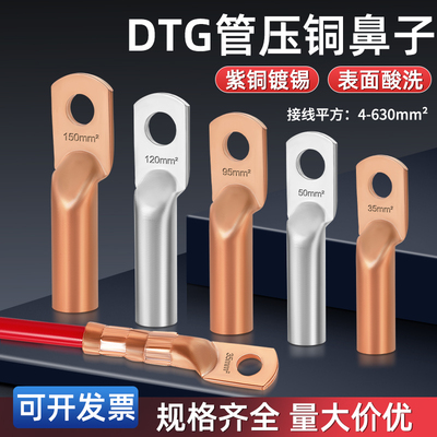 DTG紫铜管压式铜线鼻子电缆铜接头接线端子线耳10/16/25/35/50/70