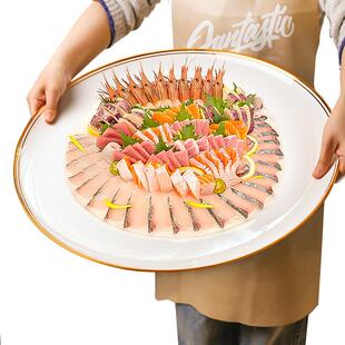 隆玫格金边陶瓷大盘子家用商用12寸大圆盘子家用特大号高级可定制