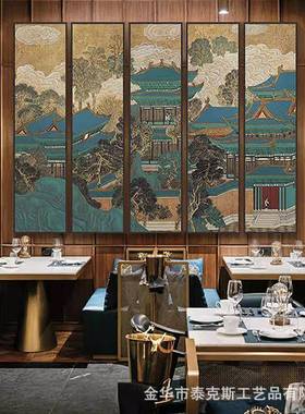 山水楼中阁酒店装饰画别挂墅餐厅大堂走廊过道新JWX式版多联竖画