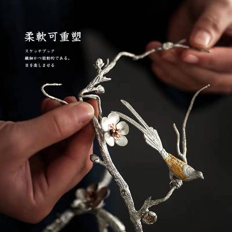 锡制手工树枝香插日式茶宠摆件香座线香茶道禅意茶具配件家用办公