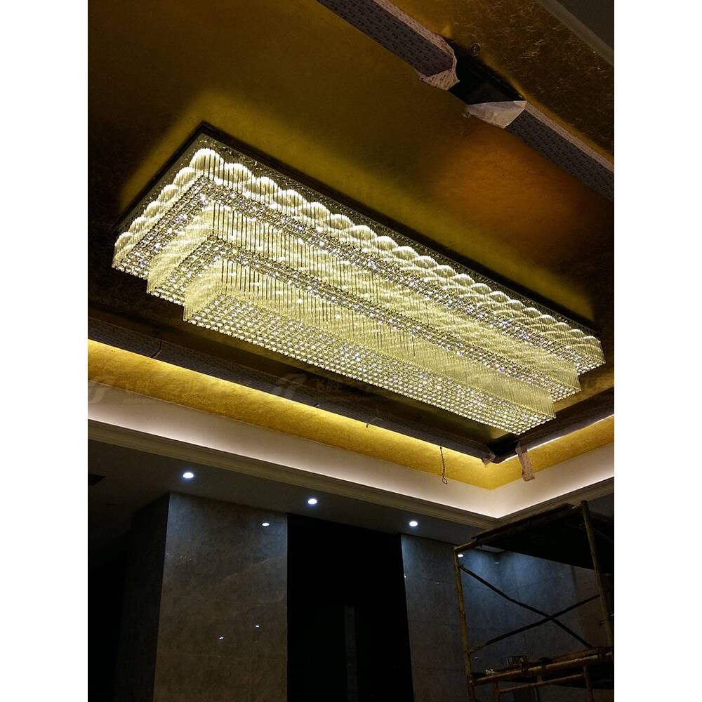豪华别墅客厅长方形水晶灯酒店大堂宴会厅吸顶灯售楼部大型工程灯