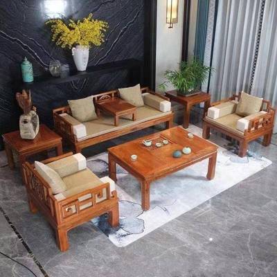 沙发木客厅沙ZQR组合全实木仿古沙发新中式宫廷沙发榆海发绵中式