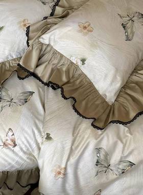 法式高端DQP棉全长绒棉棉纯四件套数码印花复古风花边被套小清新