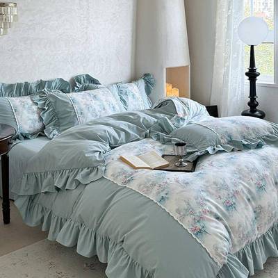 复风棉加厚磨毛四件全套纯棉YMD4466床单被套古法式公主皱花褶边