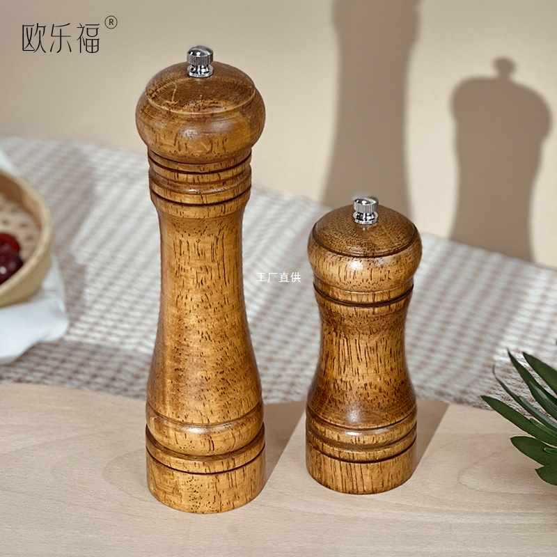复古实木胡椒研磨器胡椒粉花椒白黑胡椒研磨器牛排意面手动调味瓶