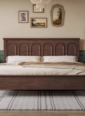 美式实人木床复古1.8米1207.5米双床平头床大床代约主现卧婚床法
