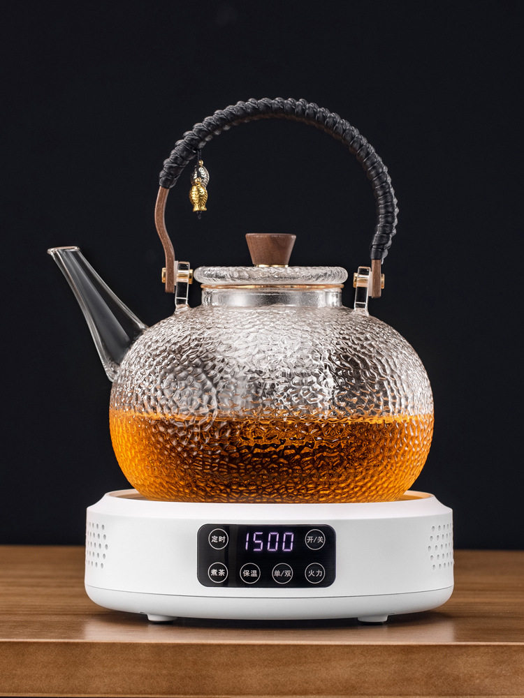 大容量蒸煮一体全玻璃蒸汽茶壶电陶炉套装1.9L大号锤纹煮茶器新品