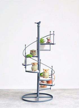 欧铁SSX艺楼梯花架落地式旋转多层梯式小鸟置物架厅盆阳台客式花