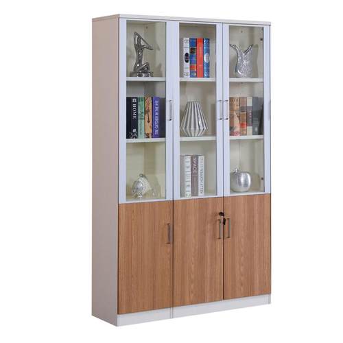 简约办公室务员工木质文欧橡书柜落地办公件柜 带锁财书储物档案