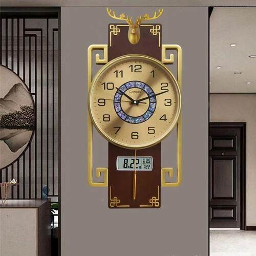 厅挂钟电子石英钟挂钟家用挂新中式新年款8866高档客钟表墙万历