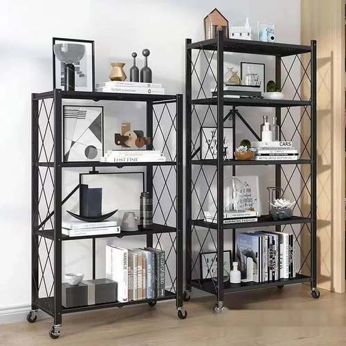 免装IAV书架安折叠置物落地架铁艺货架可移动架子客厅纳收架简易