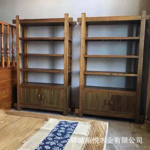 新中式老榆木书柜博古架展示架多宝阁储物柜办公室书架商品摆放柜