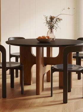 法板式复古Y-CZ121圆餐形岩桌椅组合家用小户型日式胡桃木饭色实
