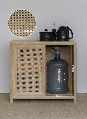 新中边式实木移动茶水柜客厅壶65321下置水桶黑胡桃小烧型水茶桌