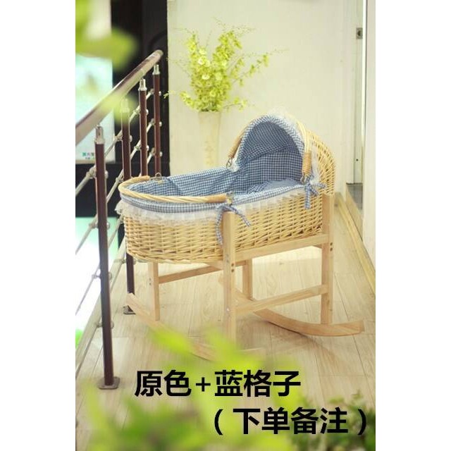 N5藤编新生婴儿外出便携手提篮车载安抚哄娃睡篮宝宝床推车实木摇