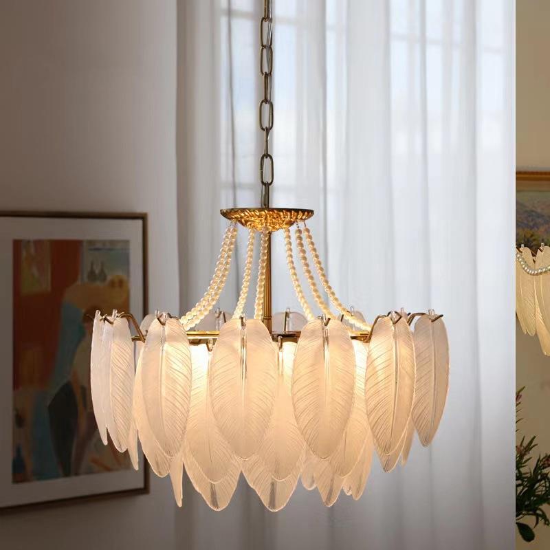 现代法式羽毛玻璃吊灯简轻2023美式奢样板房卧室客厅书房衣约间吊