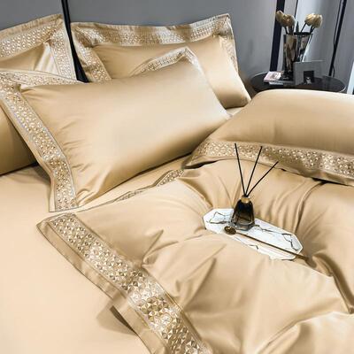 纯色巴风12支0件全棉贡缎长绒棉四套XHH--ASQ轻黎奢简约被套柔软