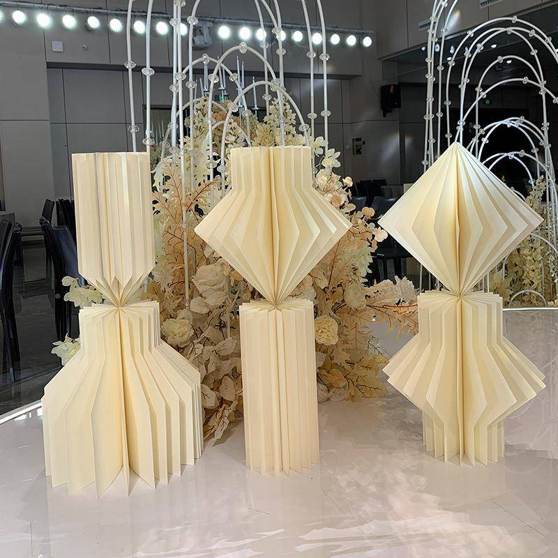 婚庆具折CIV件纸花柱圆柱折叠甜台婚礼空间纸艺摆品展示台陈道列