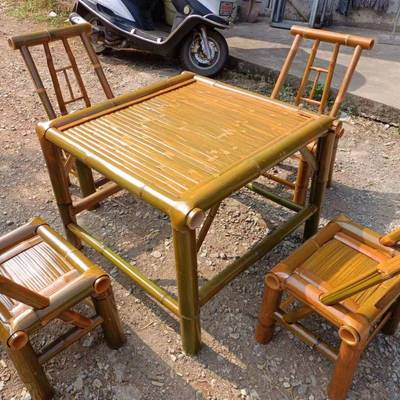 竹子老RBV式工竹阳台茶桌竹桌子椅竹编外桌室子手竹桌椅子庭院桌椅