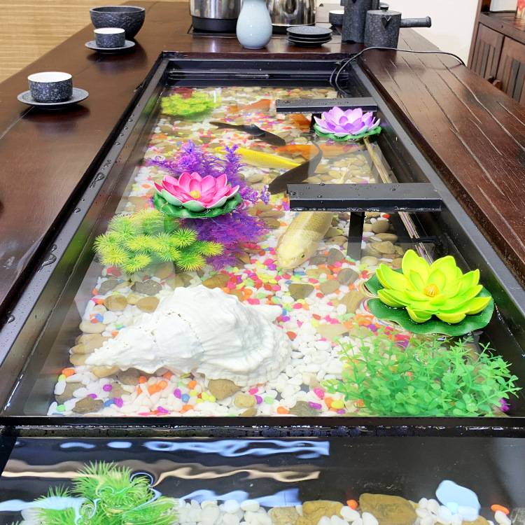 老船木茶桌椅组合 循环流水养鱼茶台 中式实木功夫泡茶桌鱼缸茶几